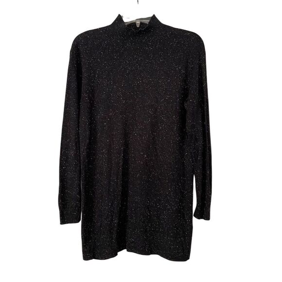 J. Jill Tunic Length Mock Neck Speckled Sweater Black Pullover Casual Size S - Picture 1 of 9